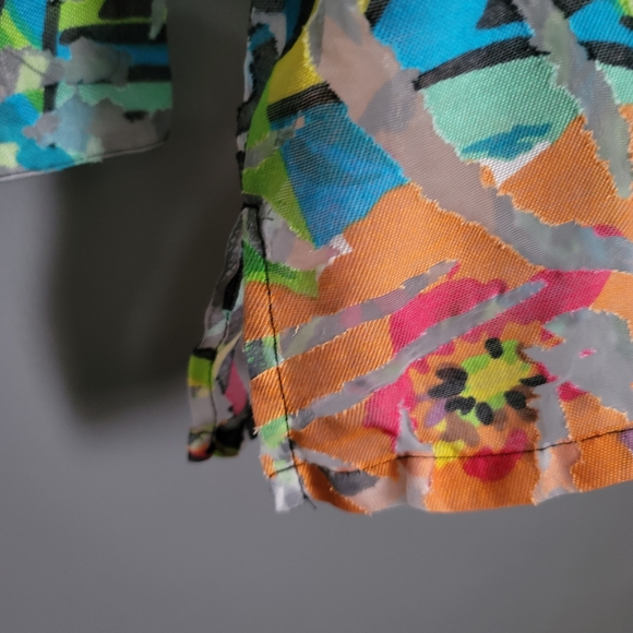 Erin London Sheer Button-Front Multicolor Print  Long-Sleeve Shirt Top. Size XL - Picture 4 of 9